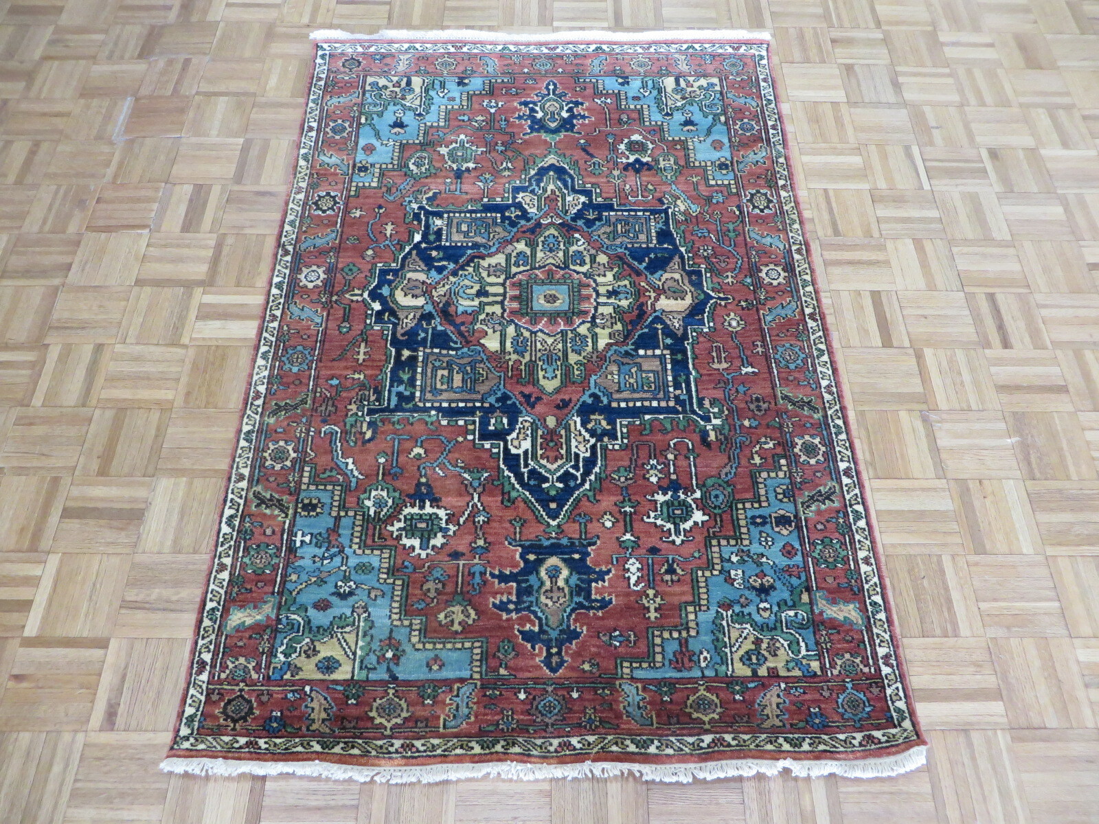 4 x 6 Hand Knotted Rust Orange Antiqued Serapi Heriz Fine Oriental Rug G9387