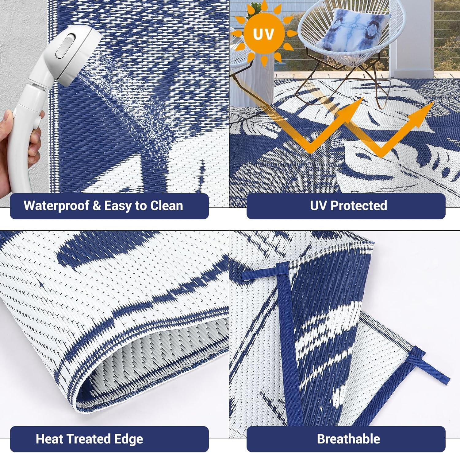 Outdoor Patio Rug Plastic Straw Rug RV camping Waterproof Reversible Carpet Mat