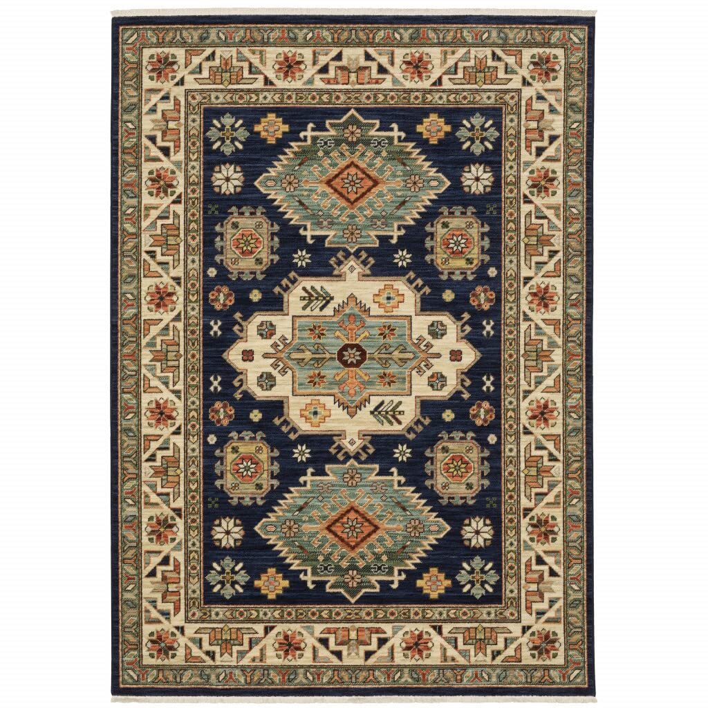 6′ X 9′ Navy Charcoal Orange Rust Gold Pale Blue Olive Beige And Salmon Oriental