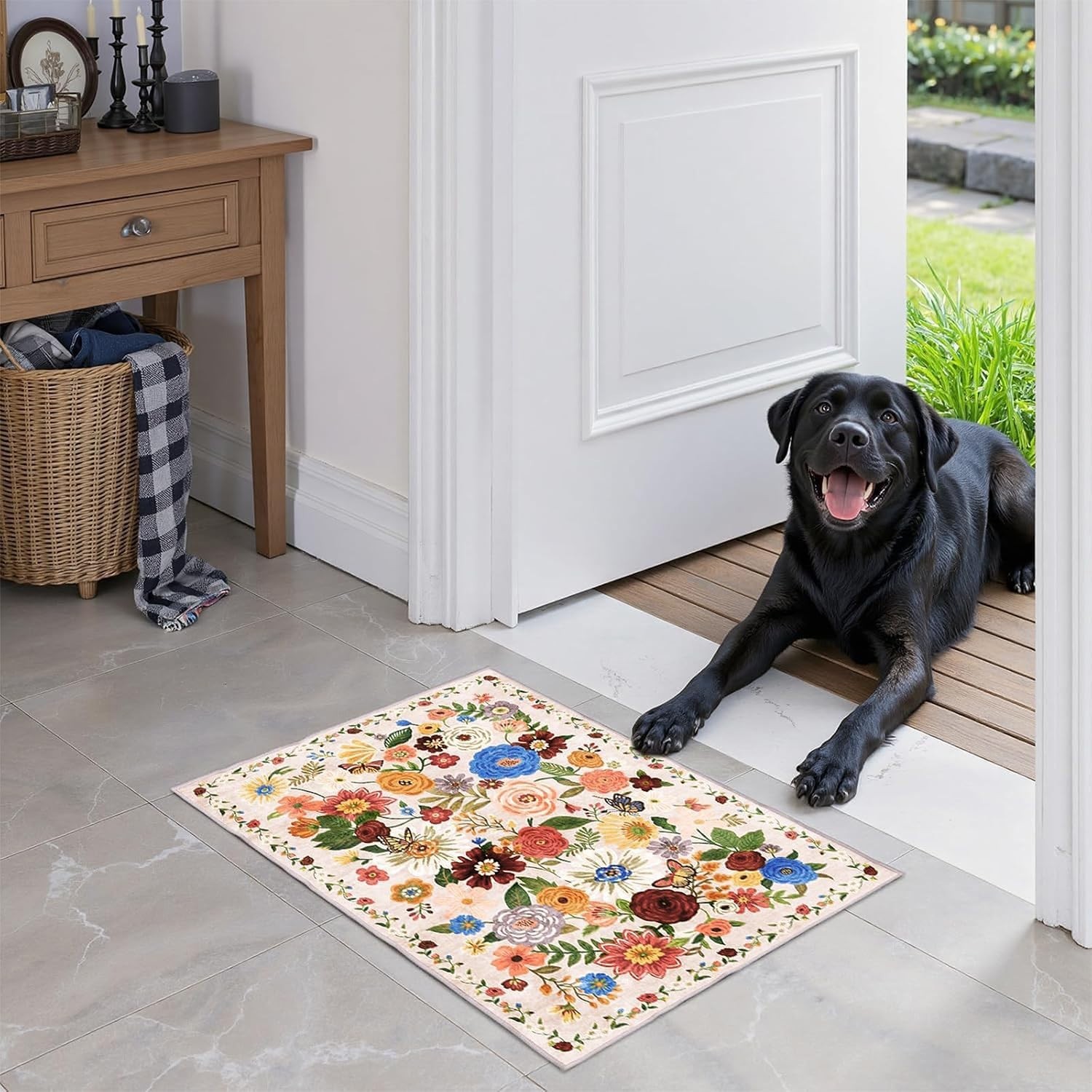 Machine Washable Floral Bath Mat – Non-Slip 24×17 inch Entry Rug for Any Room