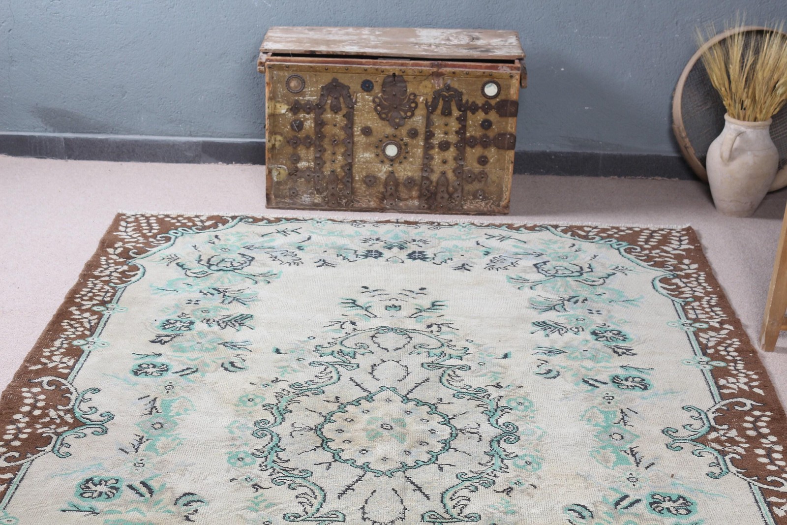 Vintage Large Rug 5,9×8,9 ft (181×270 cm), Blue Handmade Turkish Rug