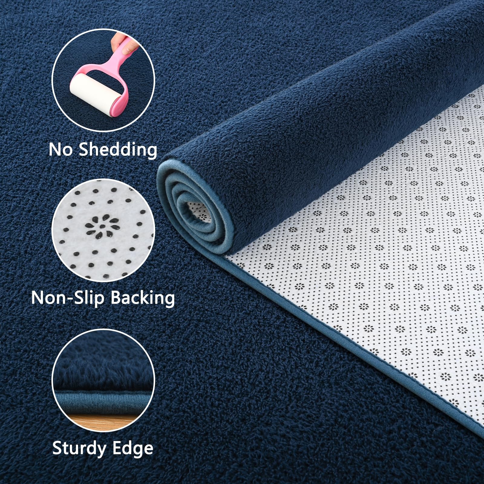 DweIke Modern Area Rugs for Living Room Bedroom, 4×6 Navy Blue Thickened Memory-