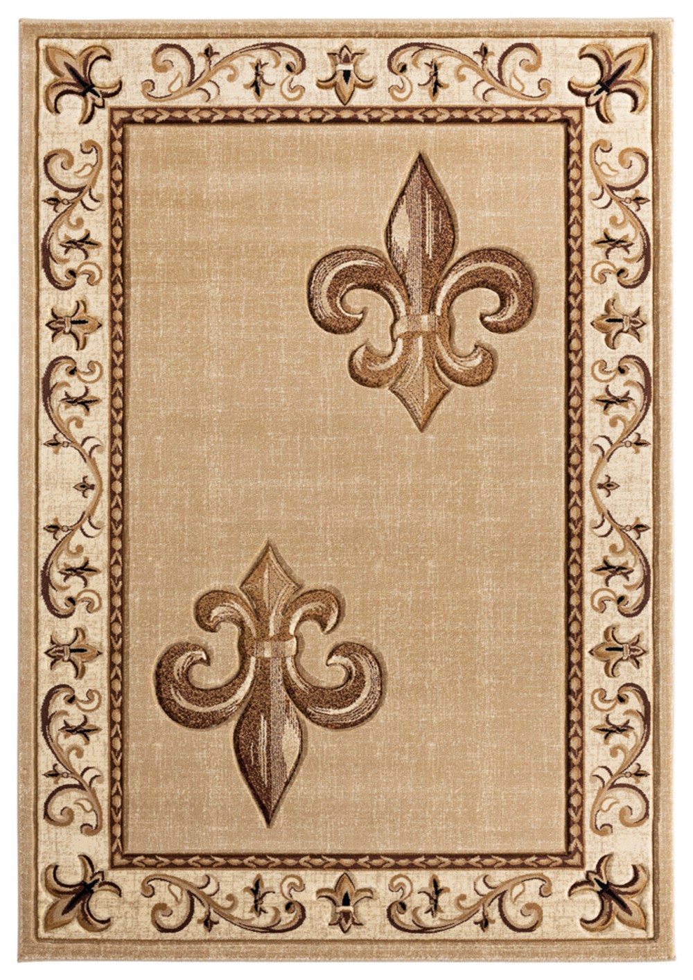 Beige Flur De Lis Curls Scrolls Curves Bordered 2050 11226 – Aprx 1′ 10″ x 2′ 8″