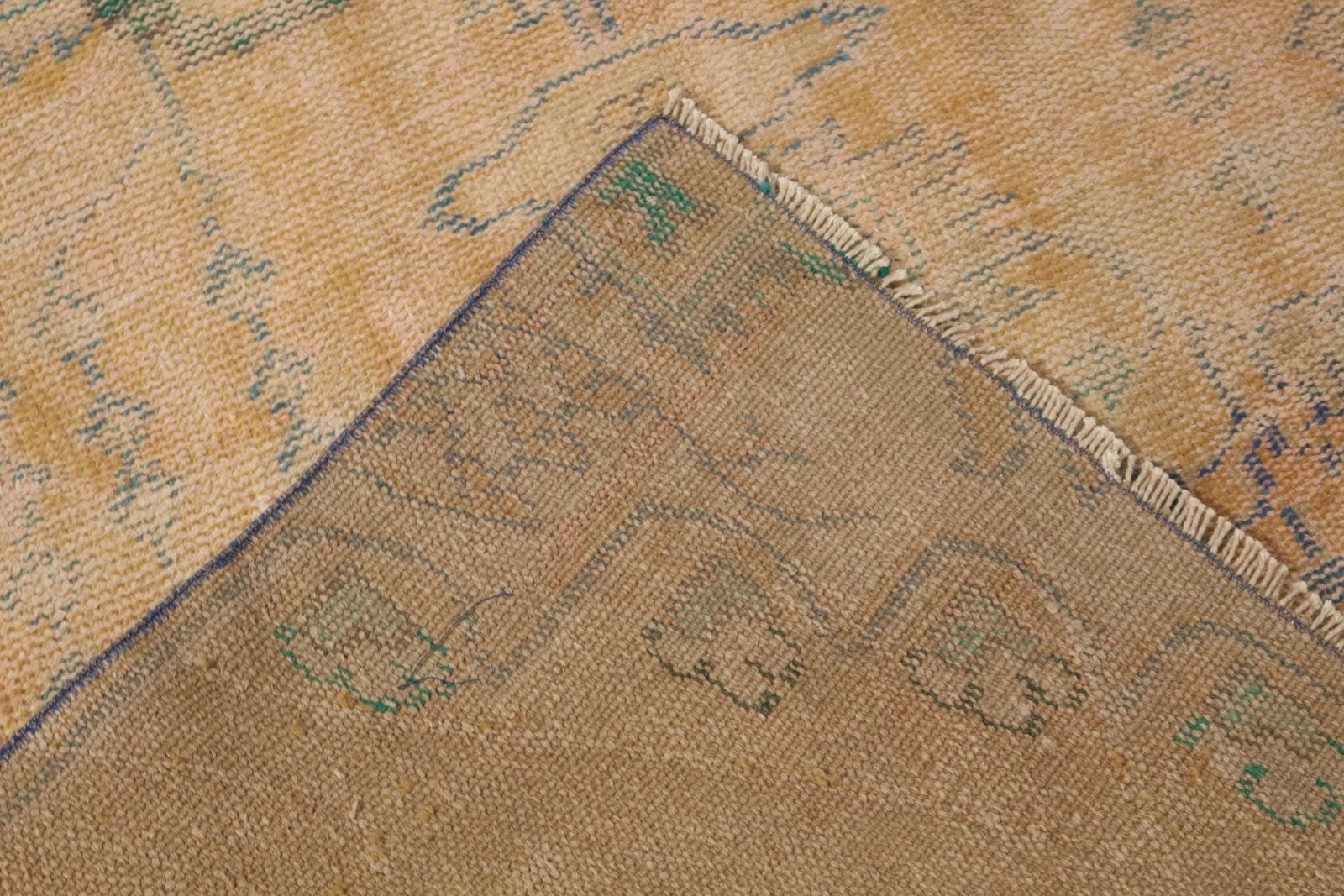 Turkish Area Rug 3,5×8,2 ft (108×251 cm), Vintage Yellow Floral Wool Rug