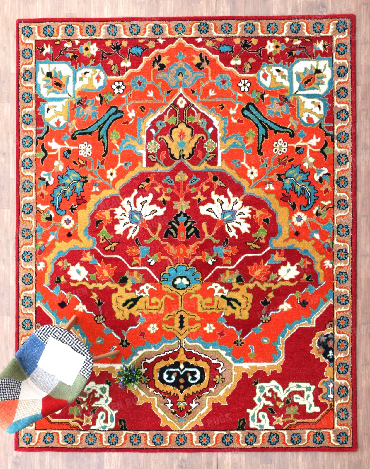 Sultanabad Red Handmade Tufted Traditional Wool Rug (No Additional Fees)