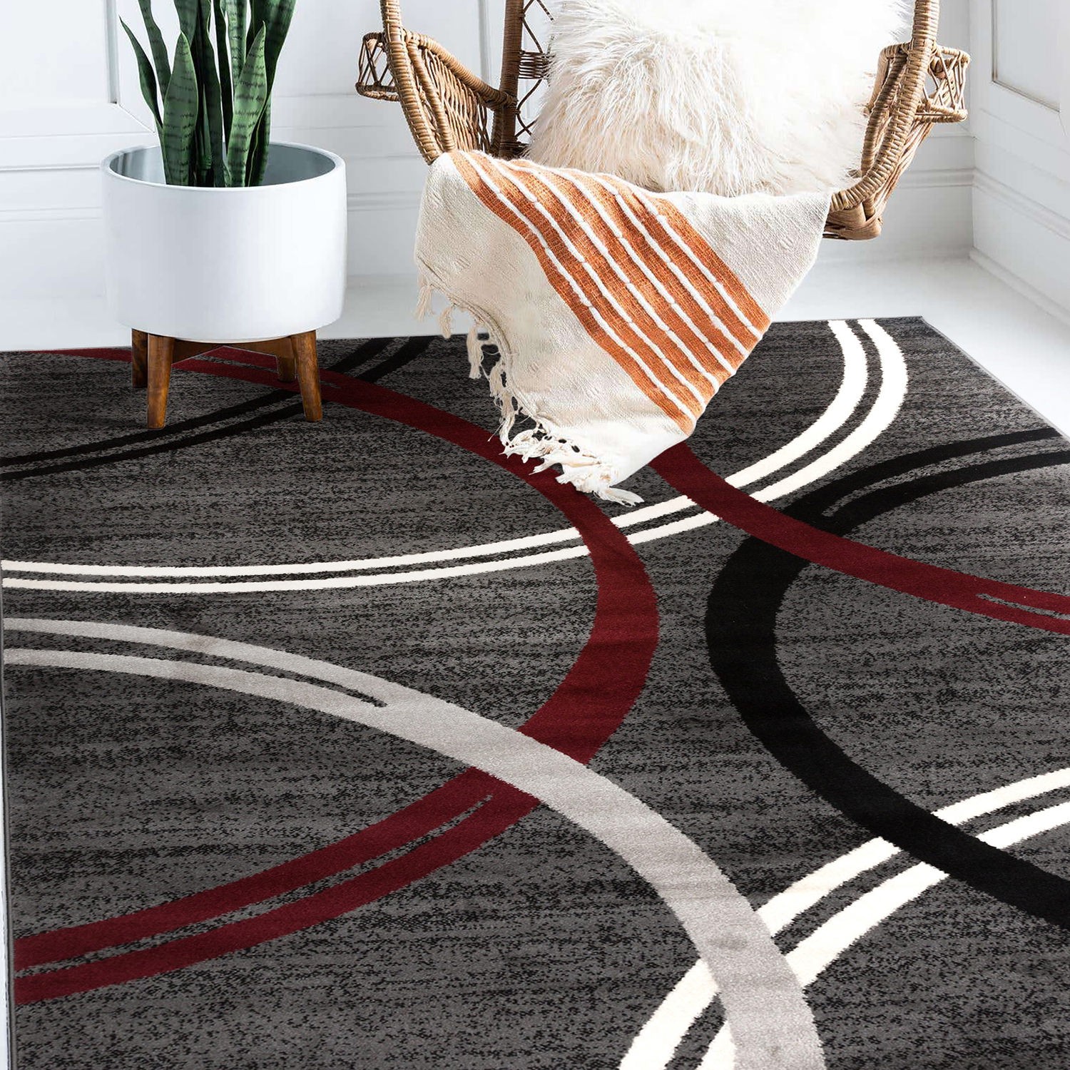 Rugshop Area Rugs for Living Room 8×10 Modern Abstract Circles Design Jute Rugs
