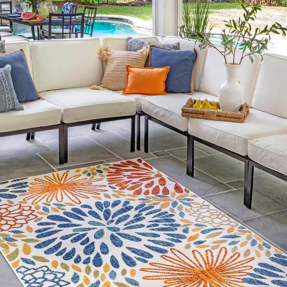 Irina Modern Bohemian Floret Multi 5 Ft. X 8 Ft. Indoor/Outdoor Patio/Living Roo