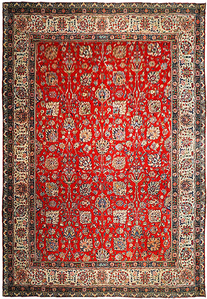 10′ x 13′ Red Handmade Traditional VINTAGE Perssiaan Tabreez Rug 74799