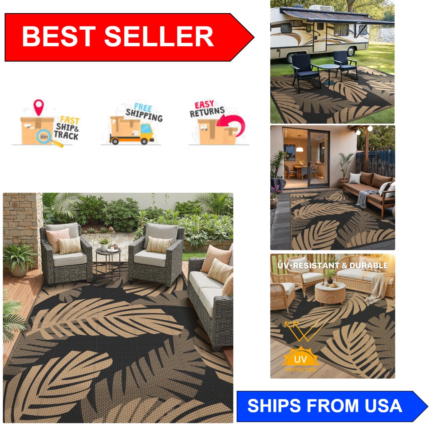 Durable 5′ x 8′ Waterproof Plastic Straw Rug – Perfect for RV, Patio & Garden