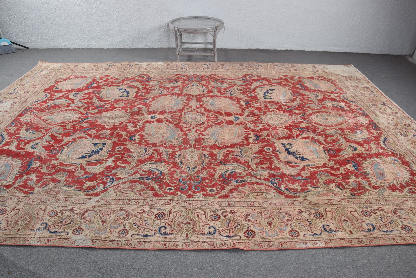 9,4×13,4 ft Turkish Rug, Vintage Oversize Rug, Red Blue Oriental Wool Rug