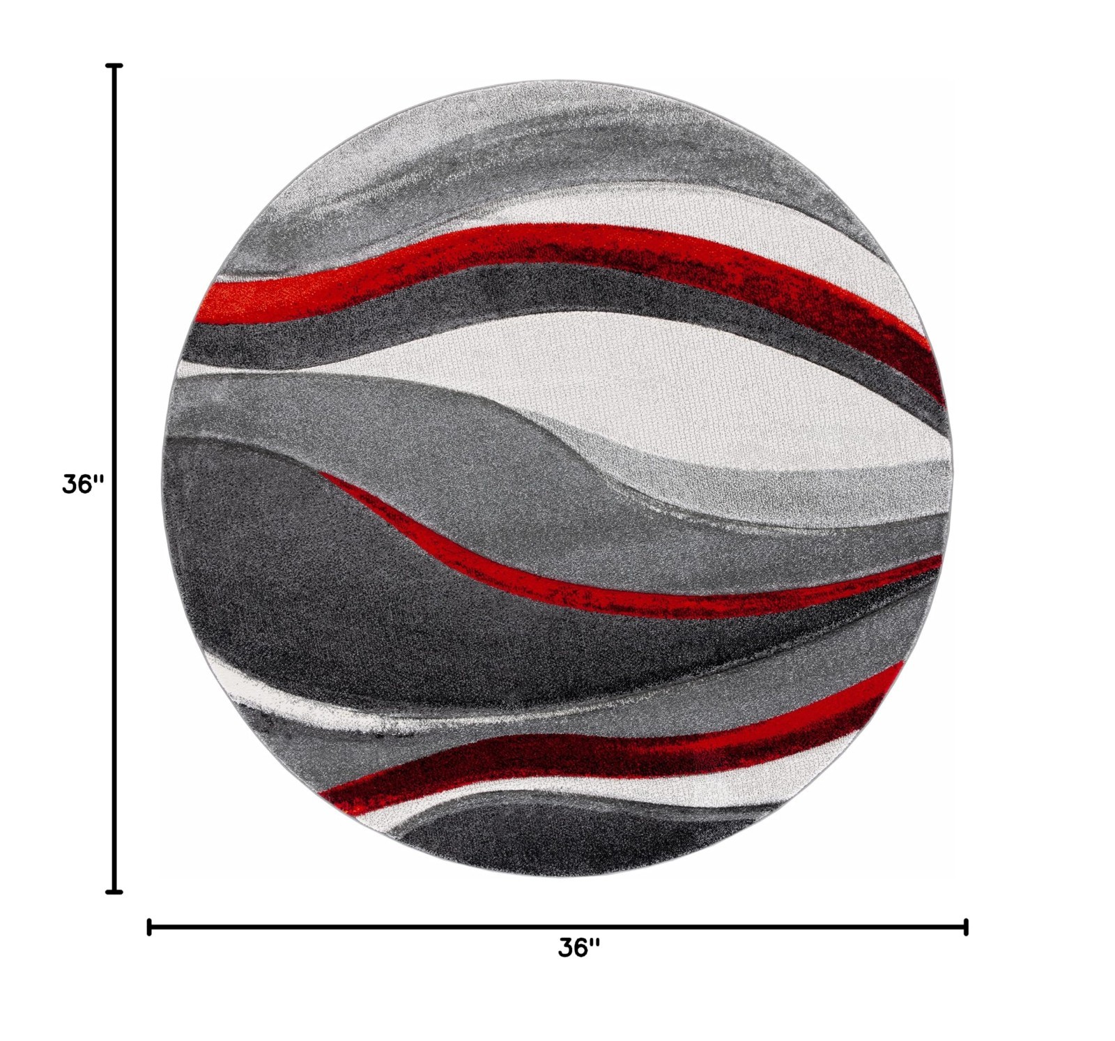 Modern Round Area Rug 3′ Grey & Red – Non-Shedding, Easy Care, High Traffic Use