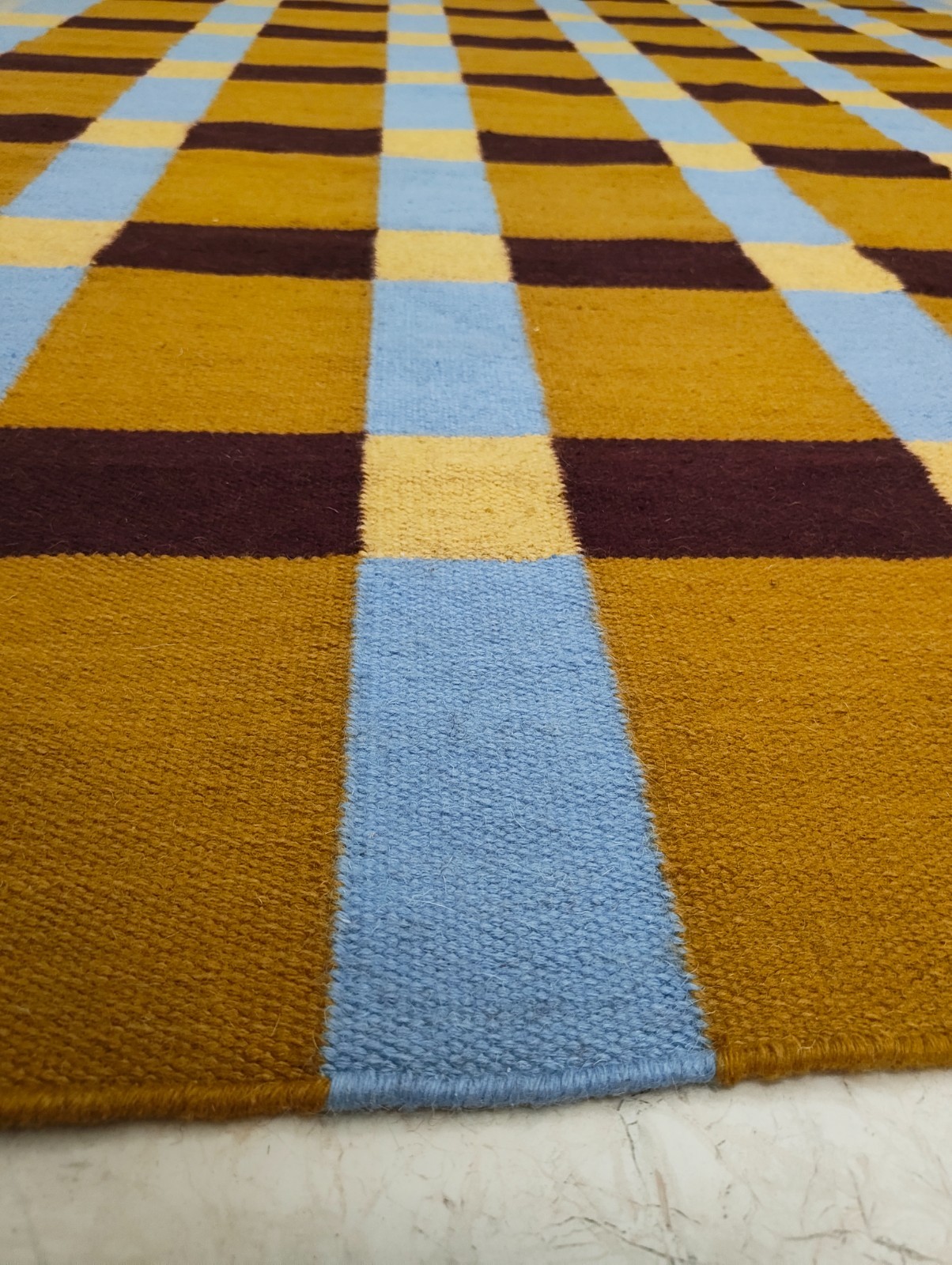 Blue Scandinavian Swedish Kilim Wool Rug Handmade Flat weave Boho Large Area Rug