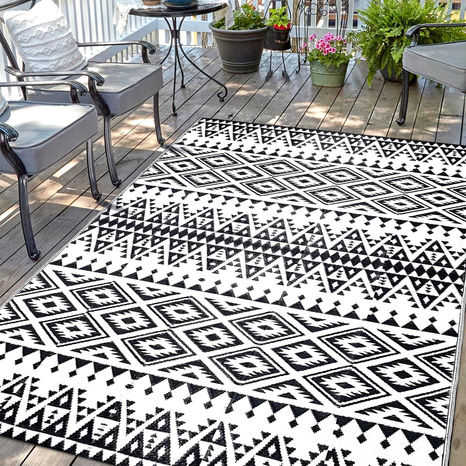 Waterproof Outdoor Rug 5x8ft, Bohemia Reversible Plastic Straw Mat for Patio …