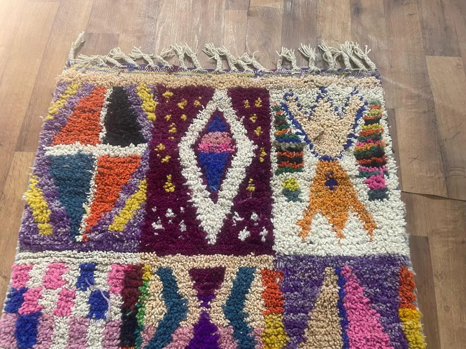 Colorful Bohemain Wool Rug, Handmand Moroccan Patchwork Area Rug