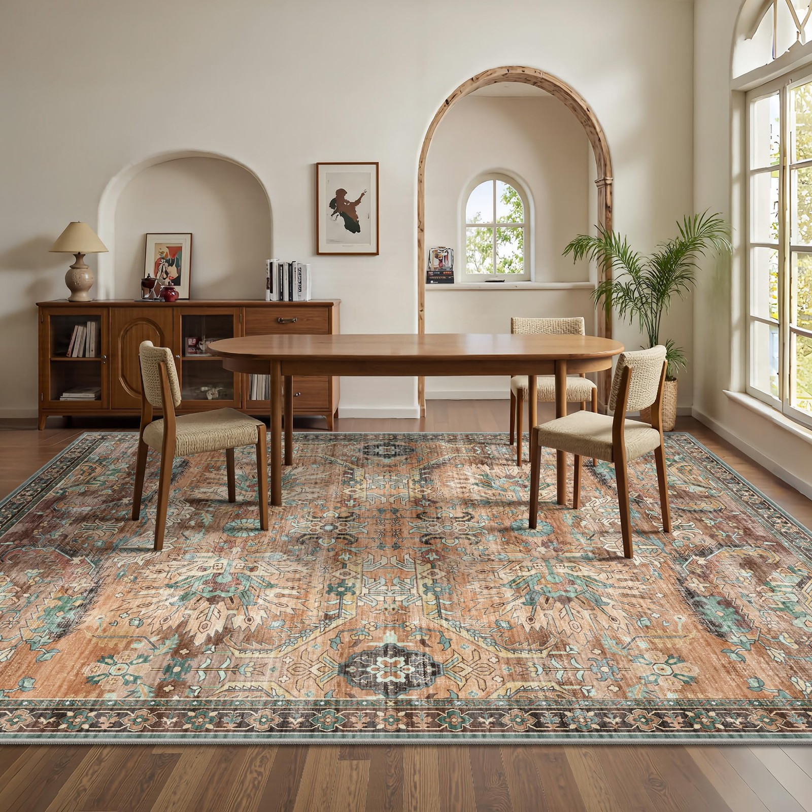 Yarooge 8×10 Area Rugs, Vintage Retro Soft Washable Rug, Non-Slip Low Pile Ru…