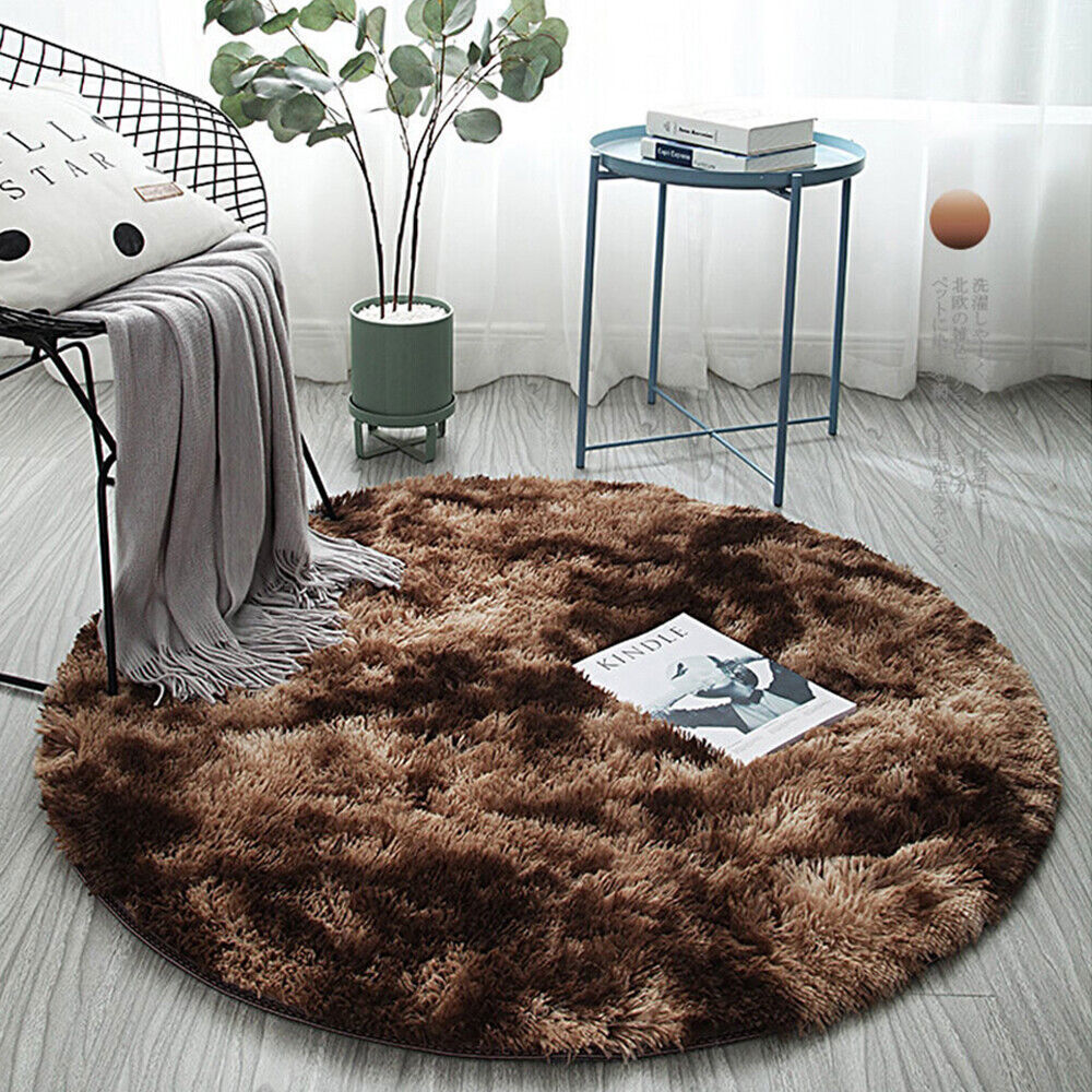 Round Shaggy Area Rug Tie-Dye Carpet Fluffy Floor Mat Anti-Skid Rug Bedroom Home