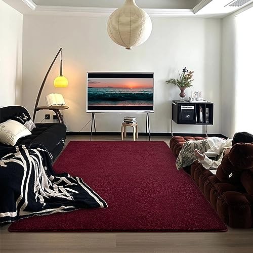 Modern Area Rugs for Living Room Bedroom, 4×6 Burgundy Red Thickened Memory