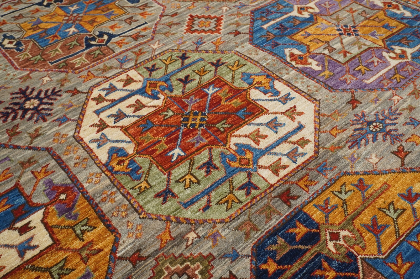 8 x 10 ft Taupe Gray Ersari Afghan Hand Knotted Veg dyes Wool Tribal Area Rug