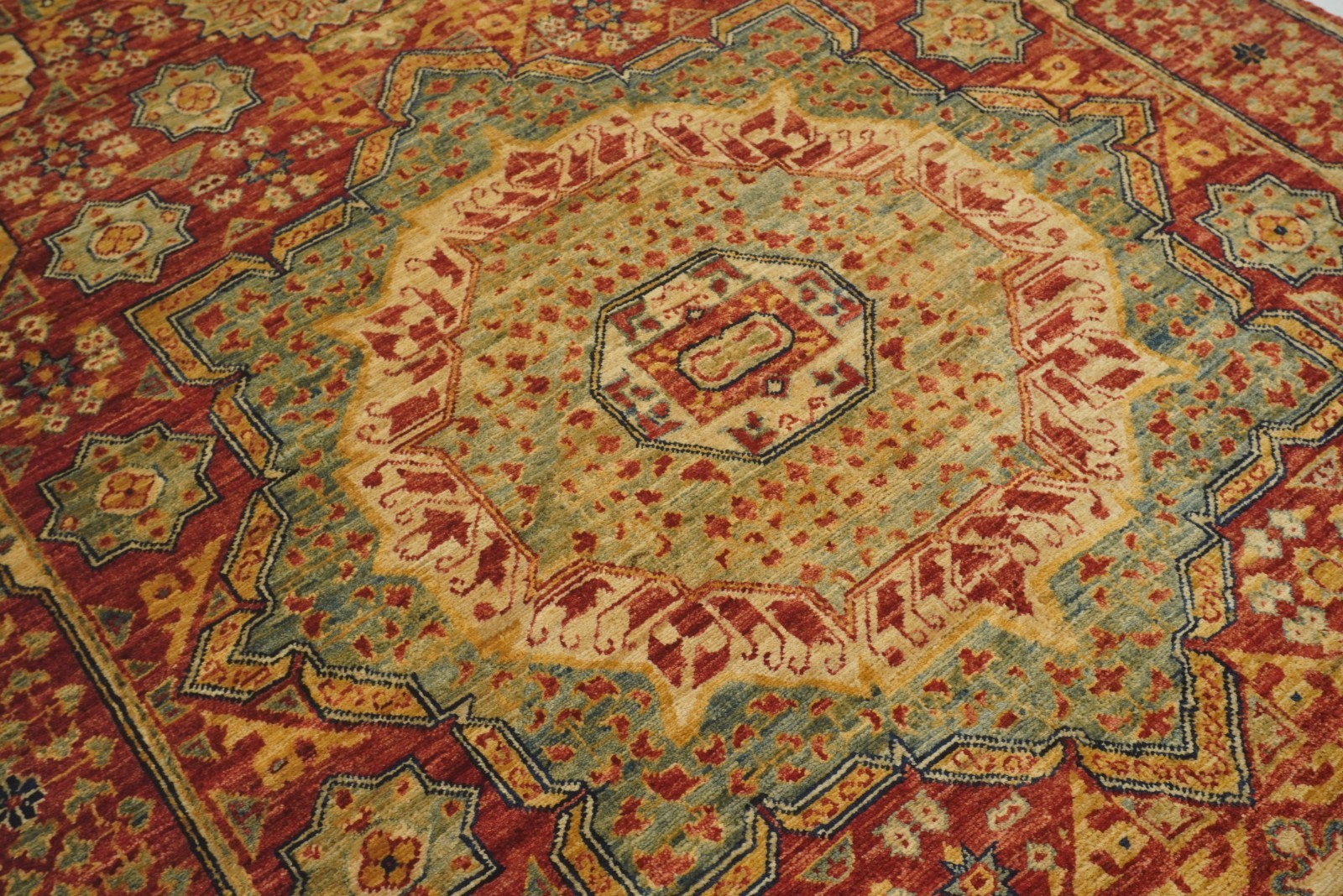 4×5 ft Red Mamluk Afghan Hand Knotted Wool Medallion Area Rug