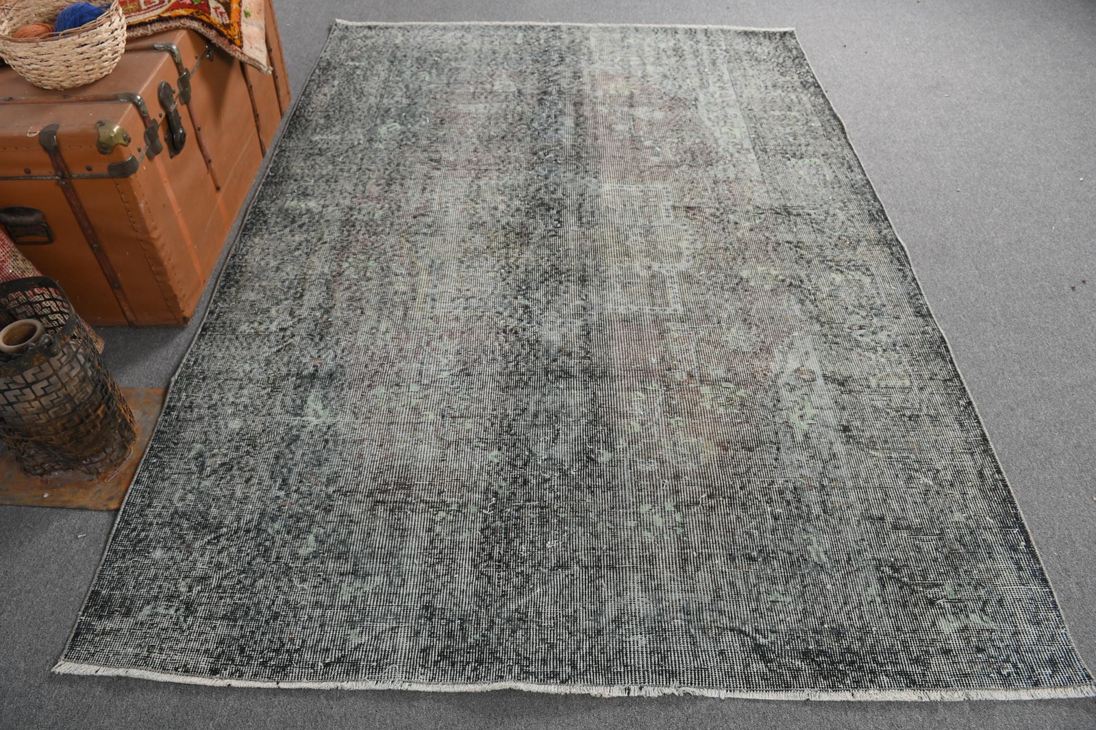 5,3×7,5 ft Area Turkish Vintage Rug, Gray Patchwork Wool Rug