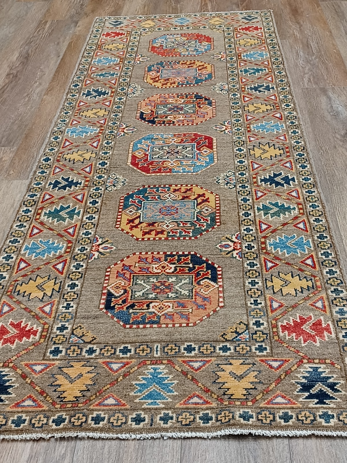 Anatolian Turkish Rug Geometric Kazak HandMade Anatolian Runner Rug 2.7×7.7Ft