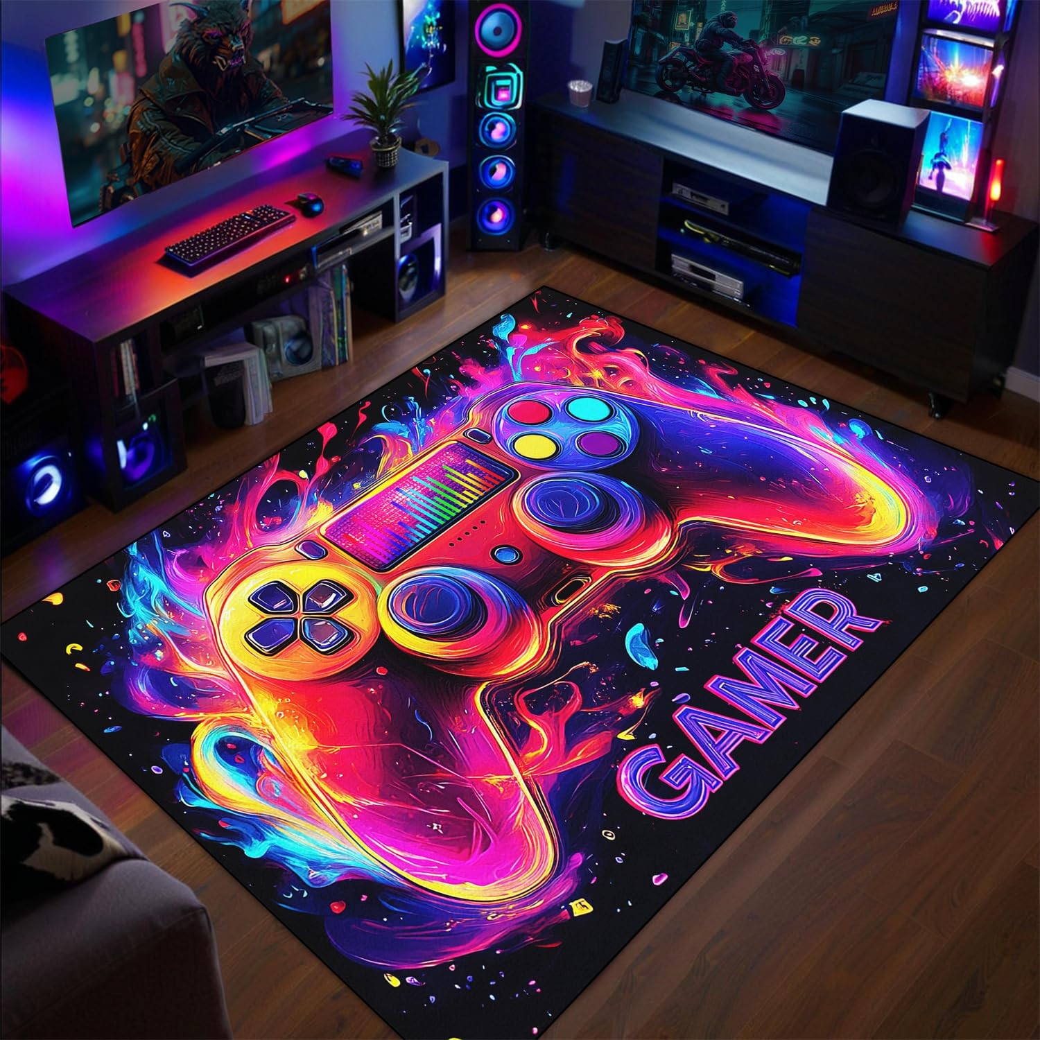 3×5 Colorful Gamer Room Carpet Video Game Controller Area Rug For Teens Mat