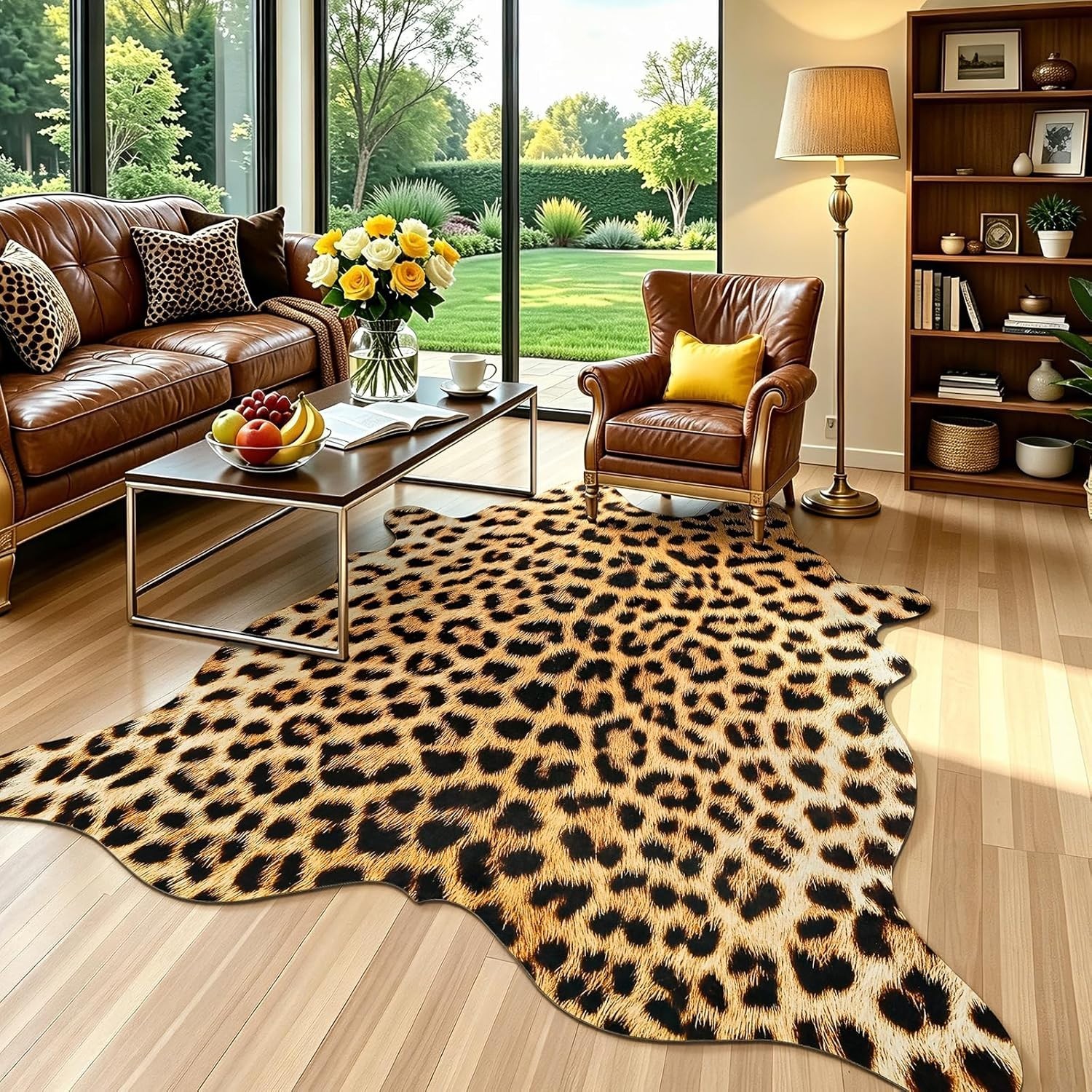 AROGAN Premium Leopard Print Rug 4.6×5.2 Feet, Machine Washable Faux Fur Cheetah