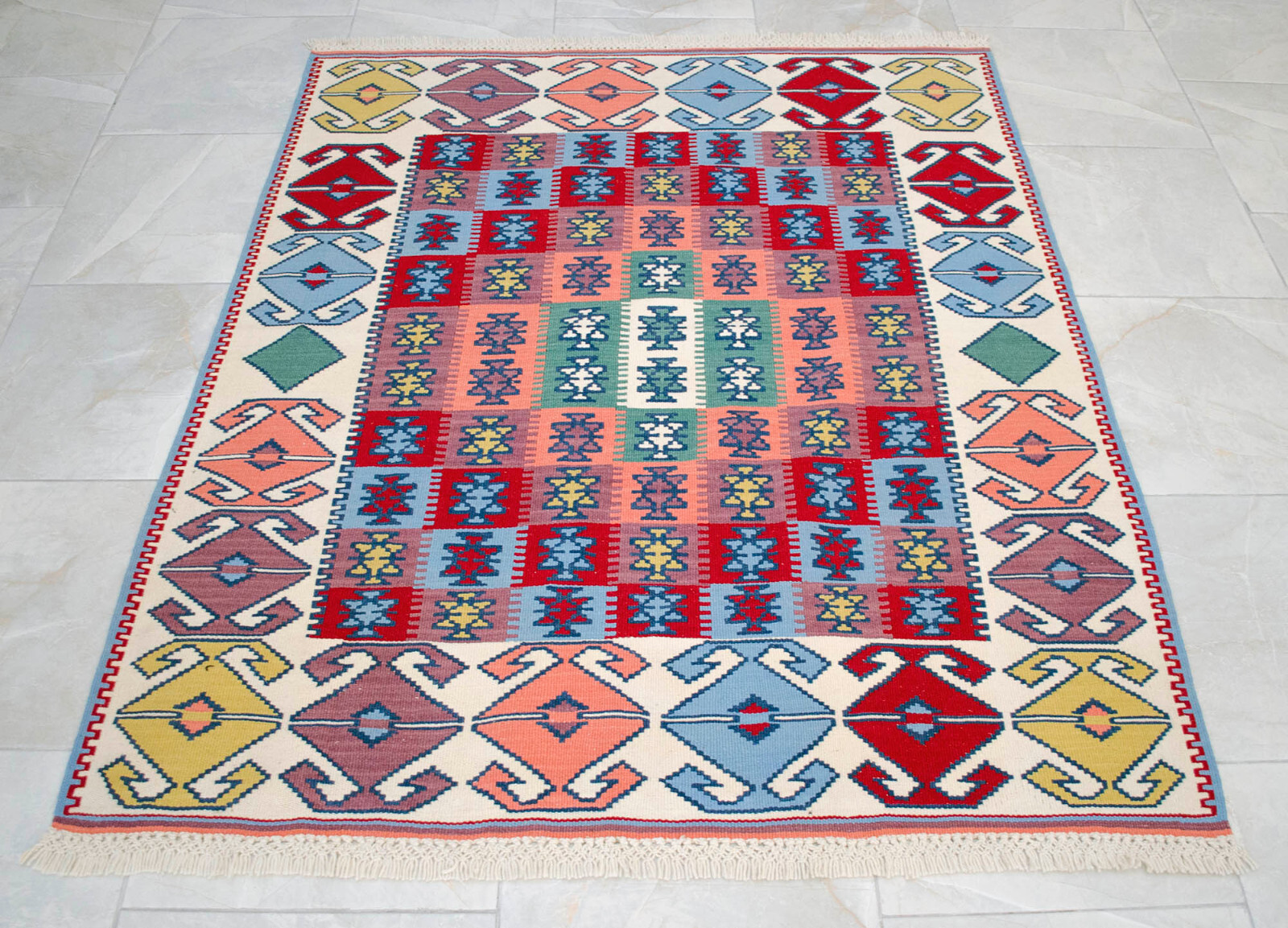 4×5 ft Rug OUSHAK RUG Hand Woven Vintage Turkish Kilim Rug Flat Weave Area Rug