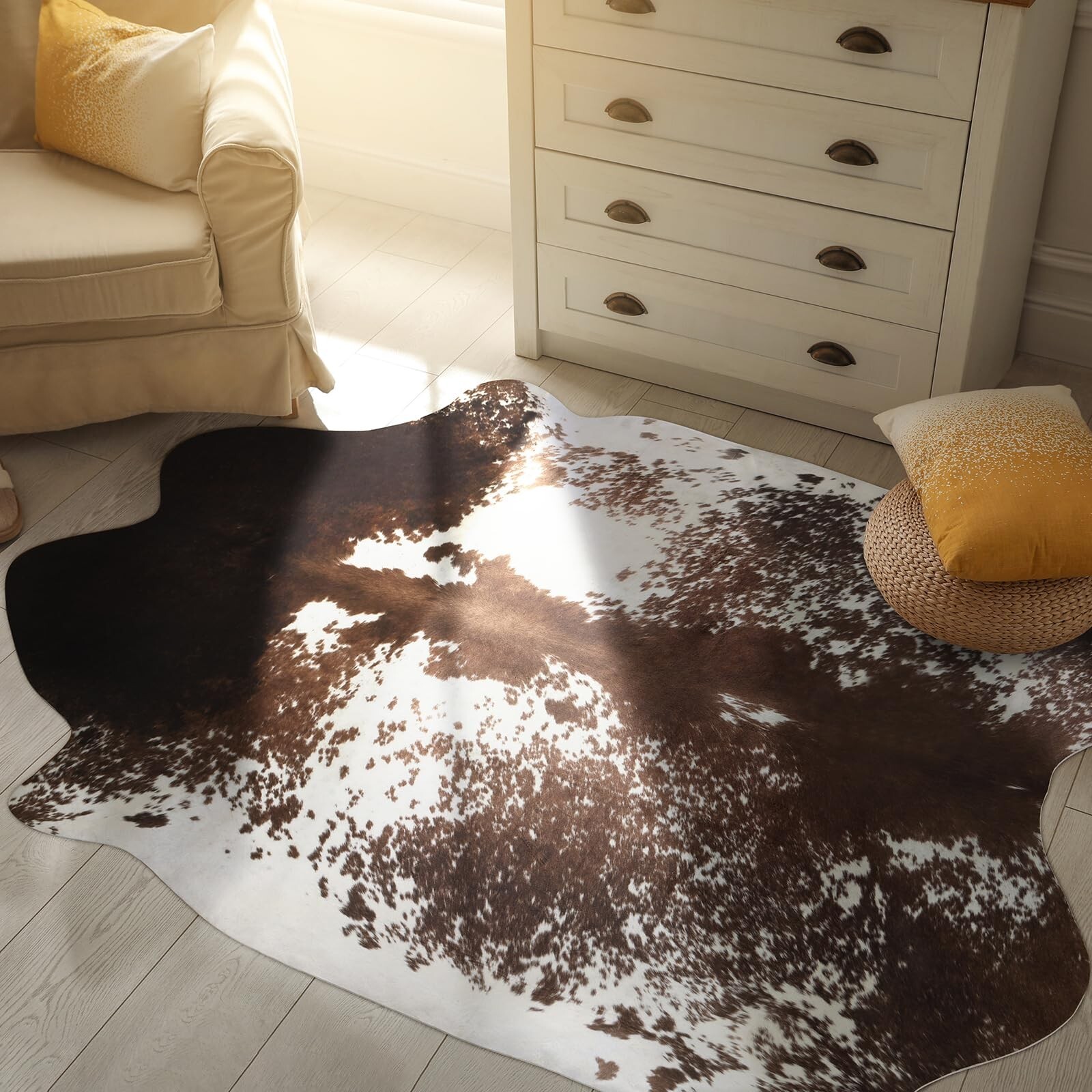Large Cowhide Rug Faux Cow Rug for Living Room 6.3x7ft Animal Rug Retro Cow H…