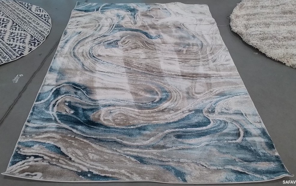 BEIGE / BLUE 5′-3″ x 7′-6″ Back Stain Rug, Reduced Price 1172806353 MDW553B-5