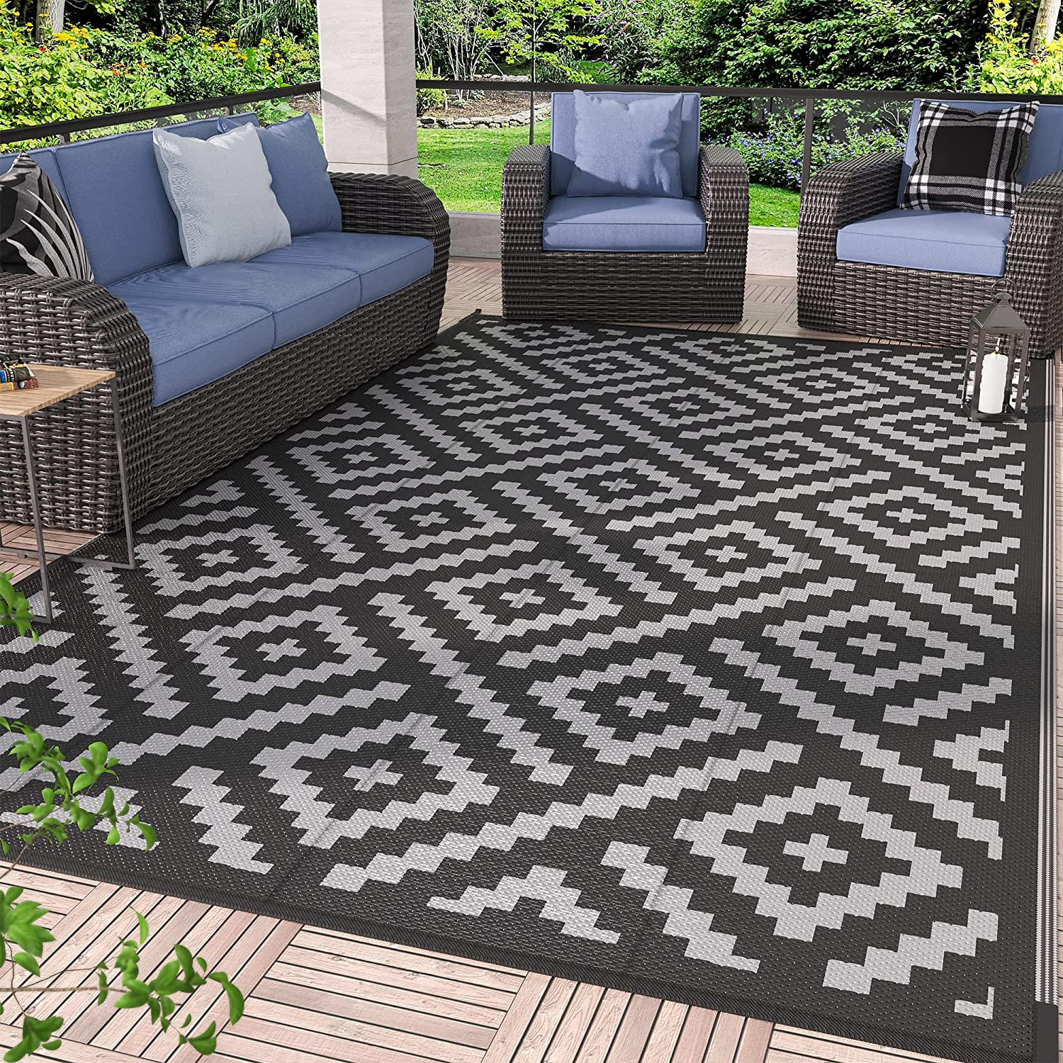 Outdoor Rug 4X6 Waterproof, Reversible Mats, Outdoor Area Rug, Plastic outside C