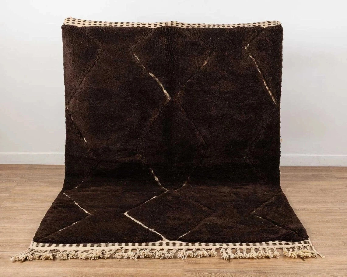 Moroccan rug – Beni Ourain rug – berber rug – Brown moroccan rug -Shag Area rugs