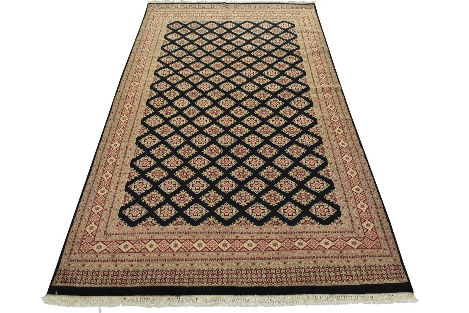 Bokhara Jaldar Rug 6′ x 9’3” Black Wool Tribal Hand-Knotted Oriental Carpet
