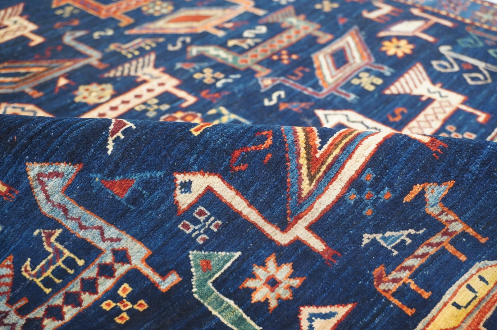 3 x 5 ft Navy Blue Animal Gabbeh Afghan Fine Hand Knotted Wool Tribal Area Rug
