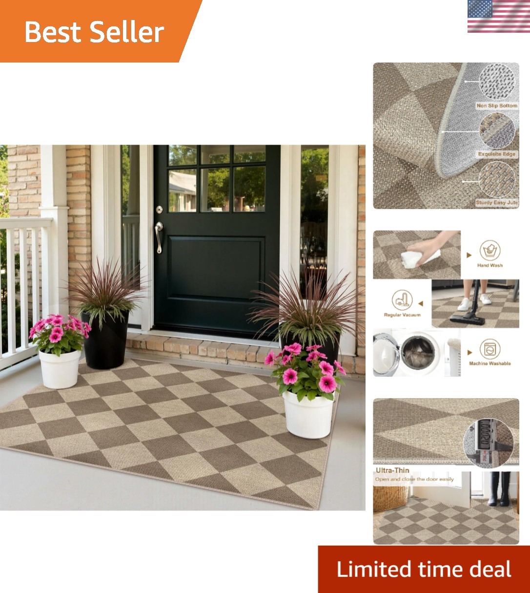 Stylish 3×5 Low Pile Polyester Rug – Easy-Care Checkered Pattern for Your Home