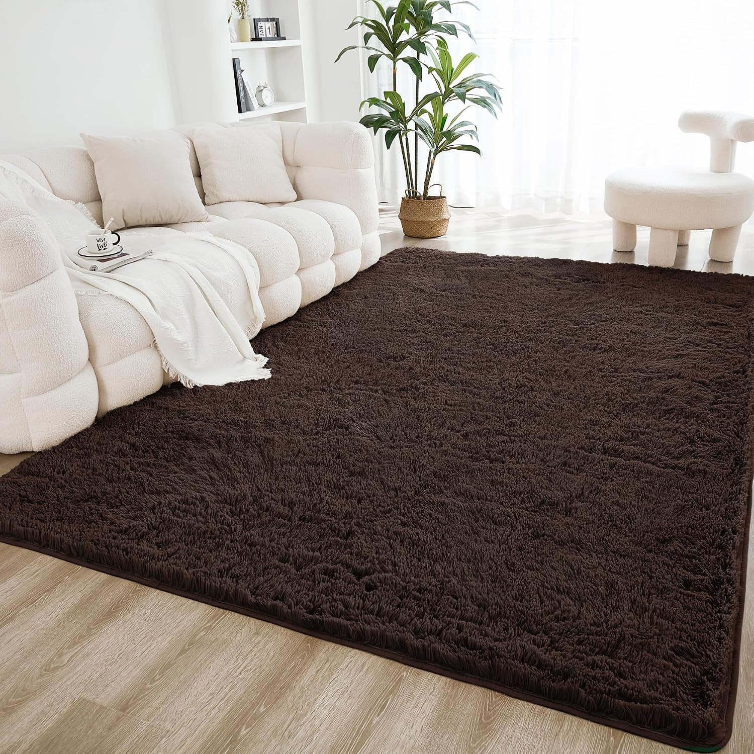 4X6 Shag Area Rug for Living Room Bedroom, Tie-Dyed Beige High Pile Soft Plush S