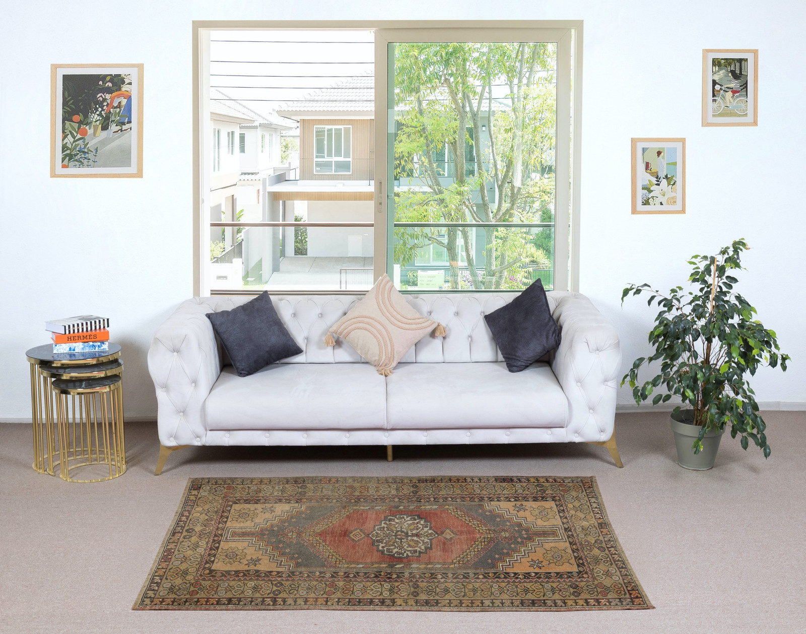 4×6.4 Ft Traditional Turkish Tribal Rug, Vintage Oriental Carpet, Wool Pile