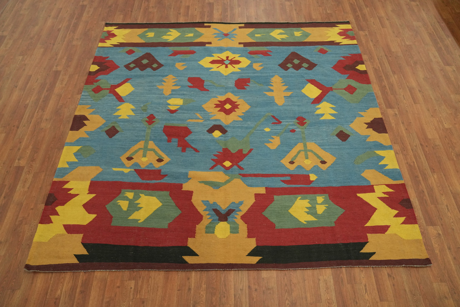 Flatweave Reversible Tribal Kilim Kelim Rugs Handwoven Wool 8×8 ft Square