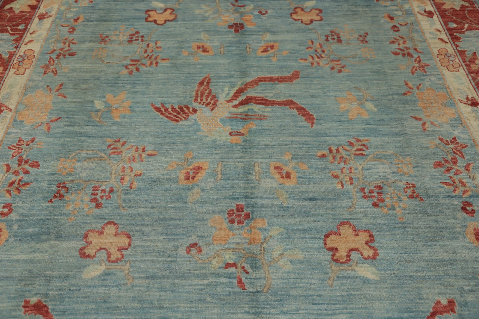Vegetable Dye Art Deco Room Size Area Rug Light Blue Wool Handmade Carpet 7×10