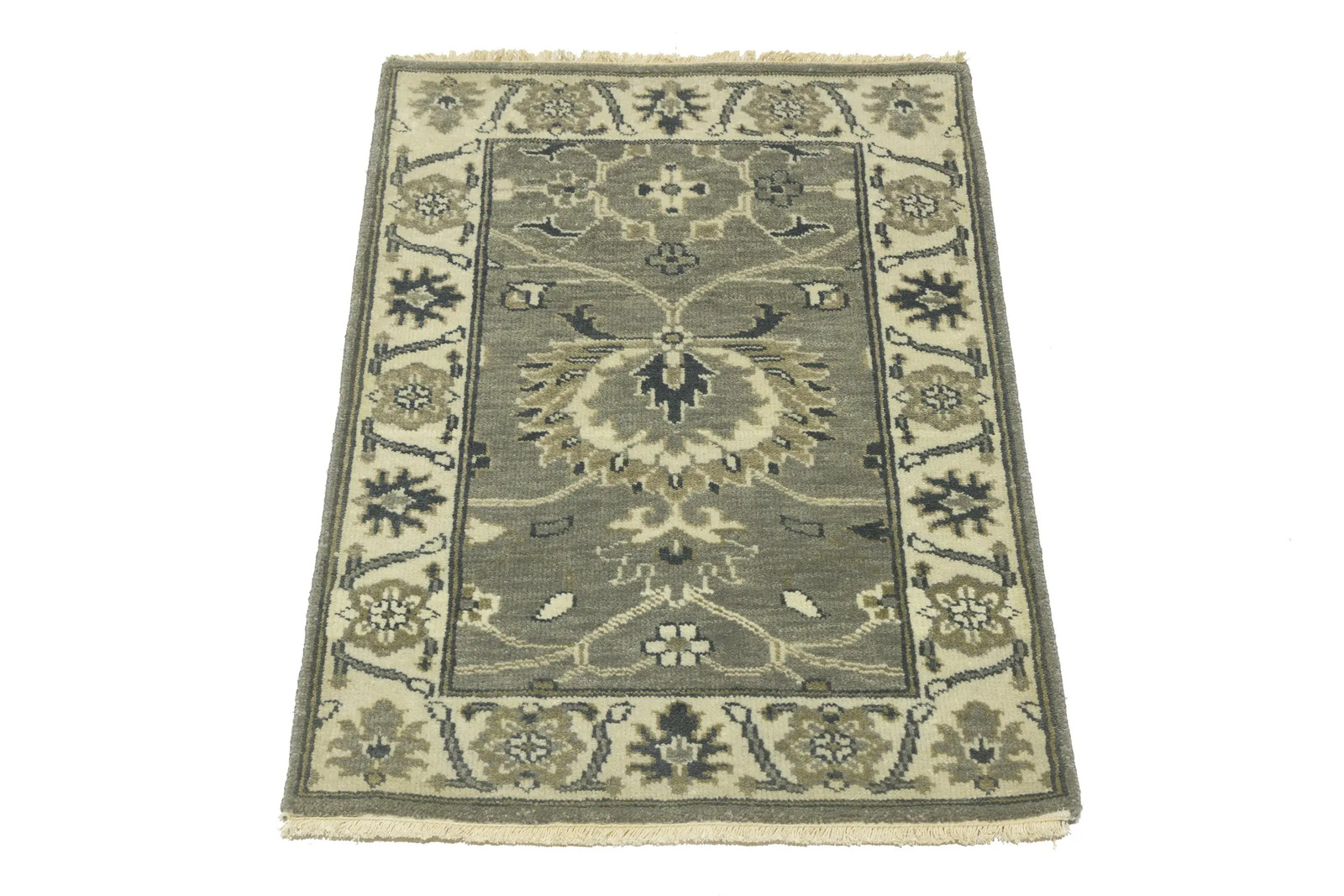 2X3 ft Handmade Oushak Chobi Peshawar Oriental Rug Floral Design Bathroom Decor