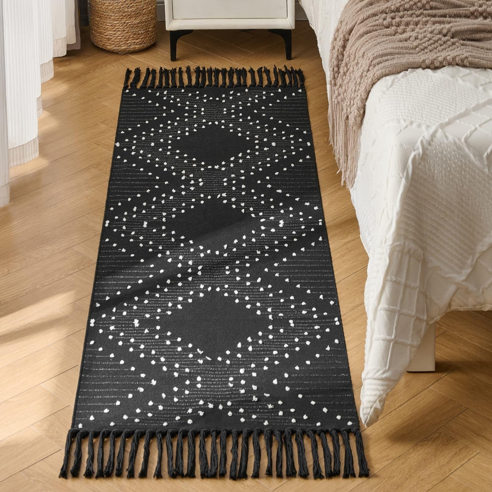 2x6ft Runner Rug, Black Washable Rug for Hallway Non Slip, Boho Kitchen Bathr…