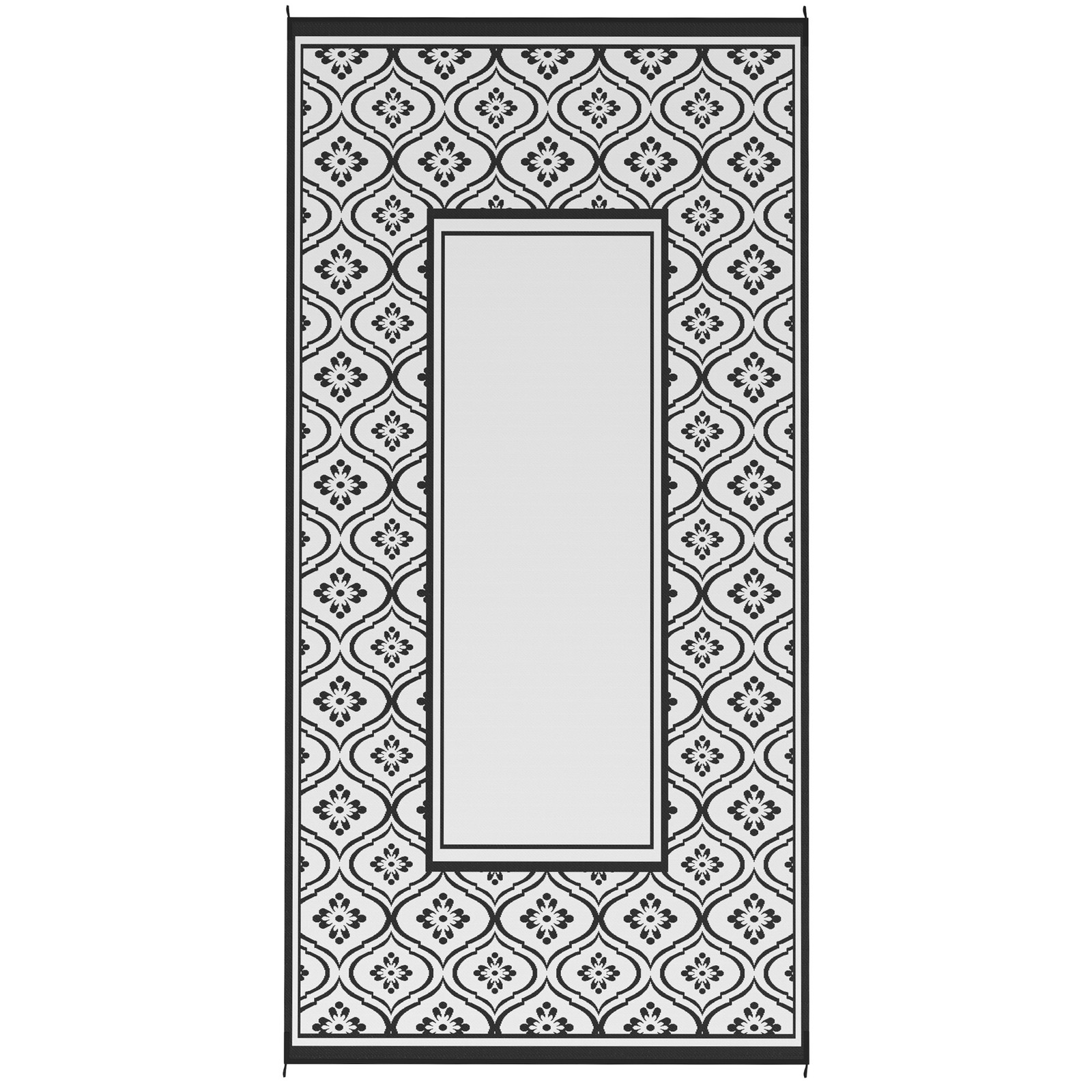 Outdoor Rug, 9′ x 18′ Floor Mat, Black White Gourd Border