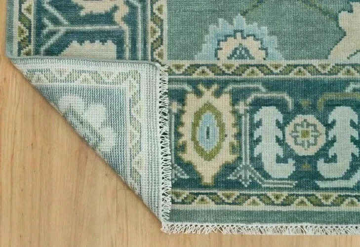 Hand Knotted Oushak Rug Muted Teal Sage Green 9×12 Wool Area Rug Large Tradition