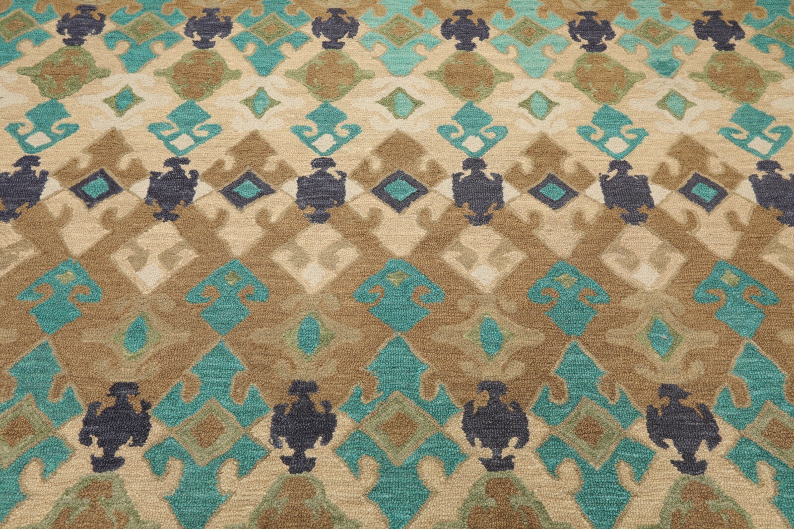 Multi Sizes Handmade 100% Wool Modern Loop & Cut Pile Area Rug Beige Turquoise