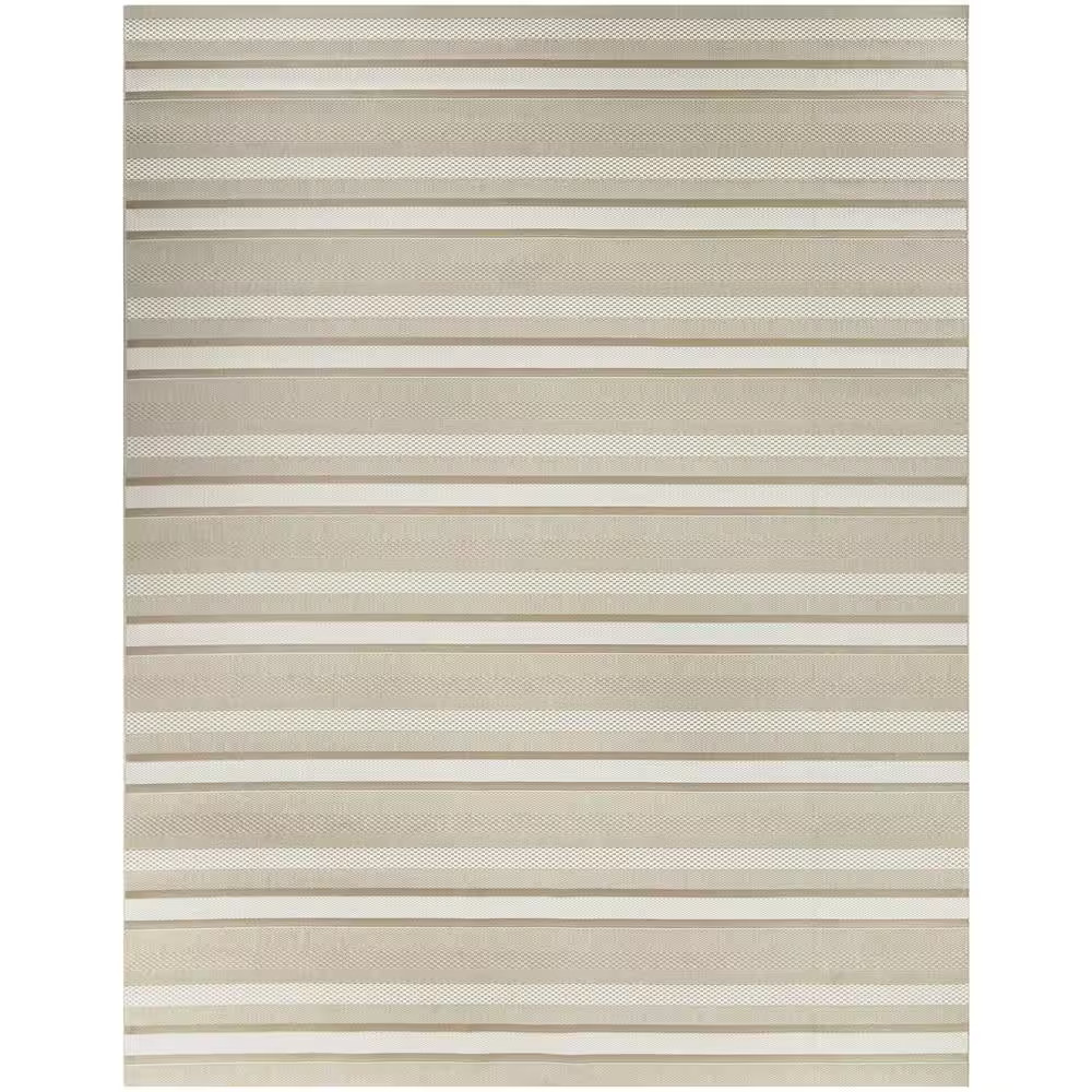 Beige 8 Ft. X 10 Ft. Striped Indoor/Outdoor Patio Area Rug