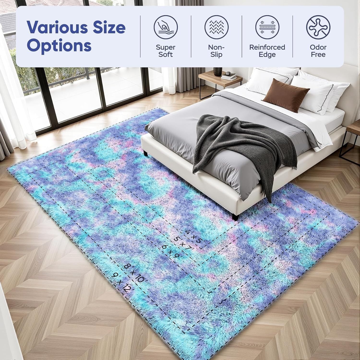 8×10 Fluffy Rugs for Girls Bedroom: Large Shag High Pile Area Rug Upgrade Non-Sl