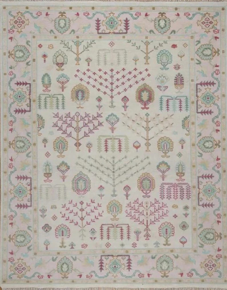Handwoven Moroccan Berber Wool Rug Color Cream/Light Pink Design Carpet Area Rug