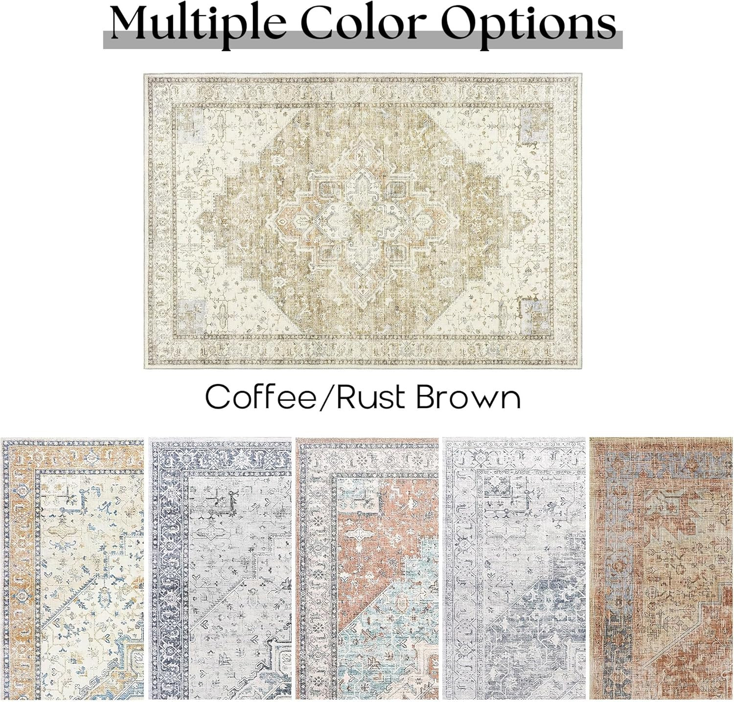 Modern Farmhouse 8×10 Area Rug – Easy Clean Rustic Earth Tones
