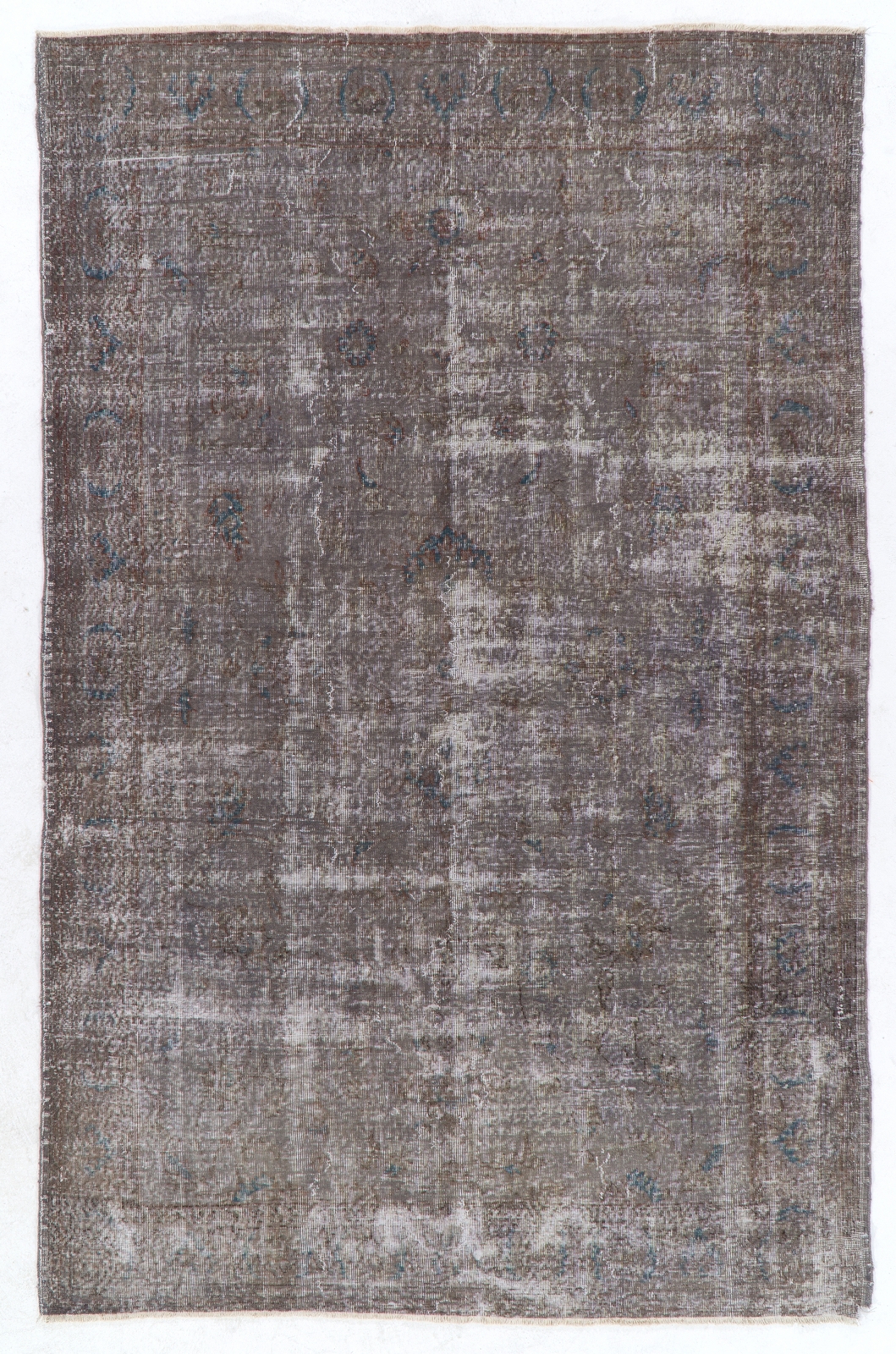 6.4×10 Ft Distressed Vintage Area Rug Overdyed in Gray, Handknotted in Turkey