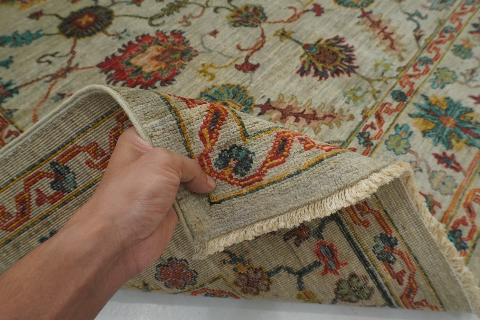 6×8 ft Blueish Gray Afghan Hand Knotted Wool Oriental Rug